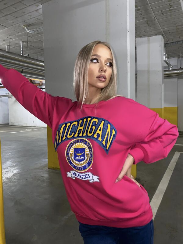 Bluza z nadrukiem Michigan fuksjowa N295