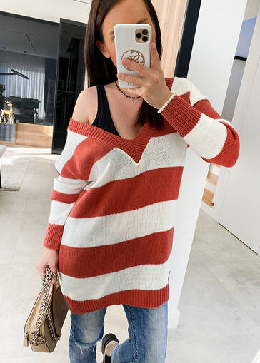 Sweter Kimi rudo-biały