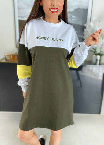 Bawełniana tunika z napisem Honey Bunny M617 biało-zielona