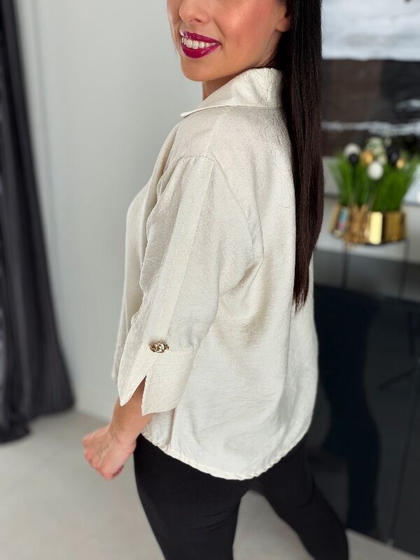 Beżowa koszulowa bluzka z kołnierzykiem WF840