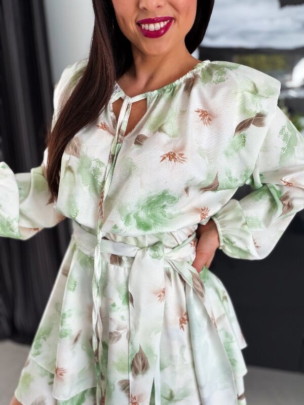 Kwiecista sukienka z falbankami WF844 zielony