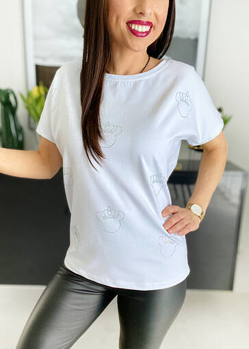 T-shirt z cyrkoniami Queen Minnie L096 biały