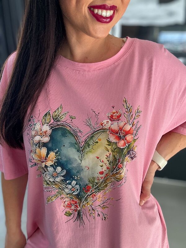 Bluzka Oversize Trendy Heart N727 różowy