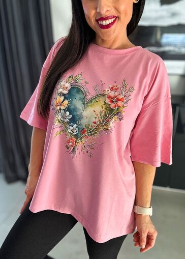Bluzka Oversize Trendy Heart N727 różowy