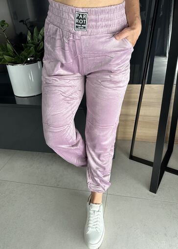 Welurowe elastyczne spodnie z gumką w pasie N497 fioletowe